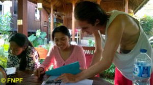 A volunteer teaching English to local students.